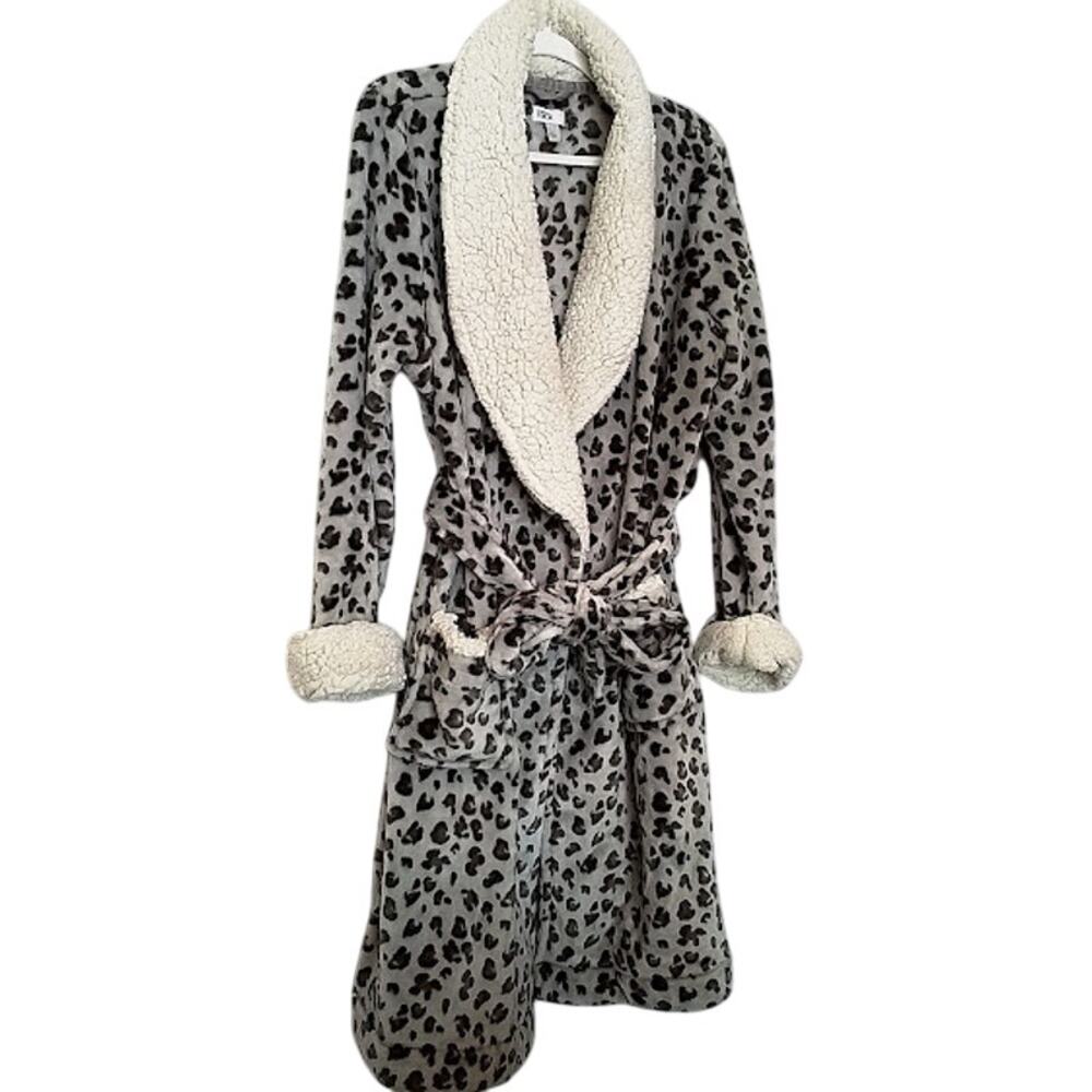Nordstrom Rack Leopard Print Fleece Robe Sherpa Trim‎ Belted Size M